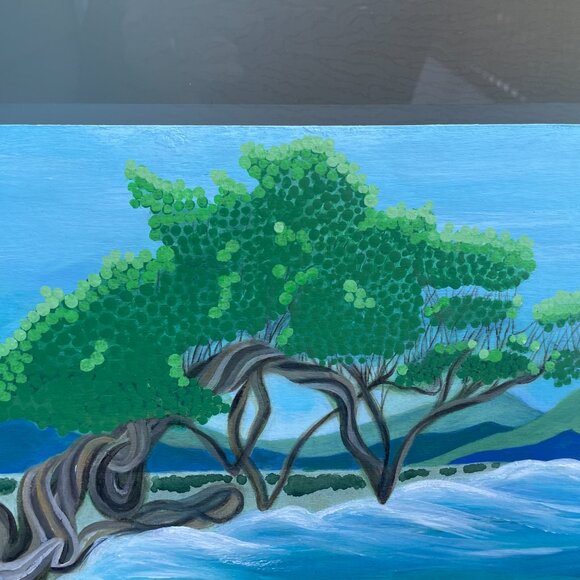 Original Acrylic Painting On Wood Coastal Art Cruz - Picture 2 of 5